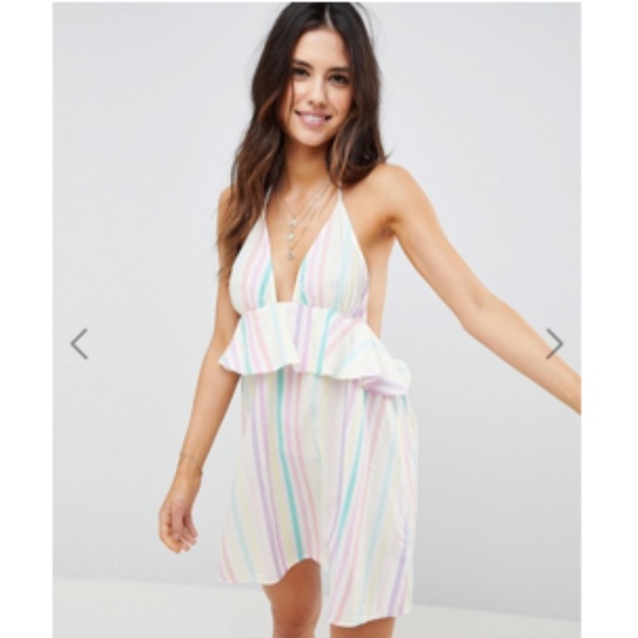 Candy Stripe Halter Frill Beach Dress - Picture 1 of 2